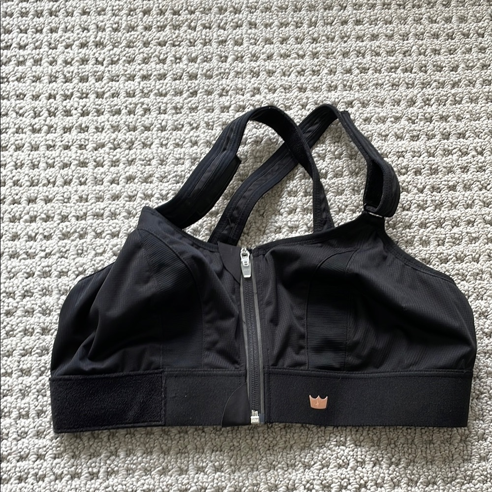 SHEFIT Black Sports Bra with Zip-Front and Adjustable Straps